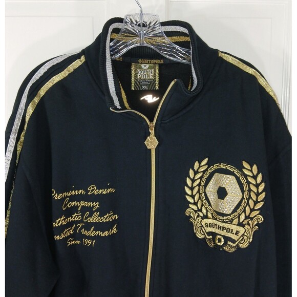 Vintage Y2K Southpole Track Jacket Mens XL Black Gold Zip Up Hip Hop StreetWear - Picture 5 of 16